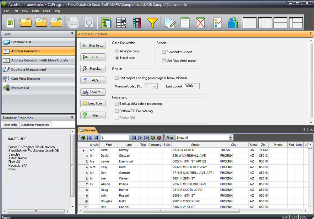screenshot of AccuMail frameworks
